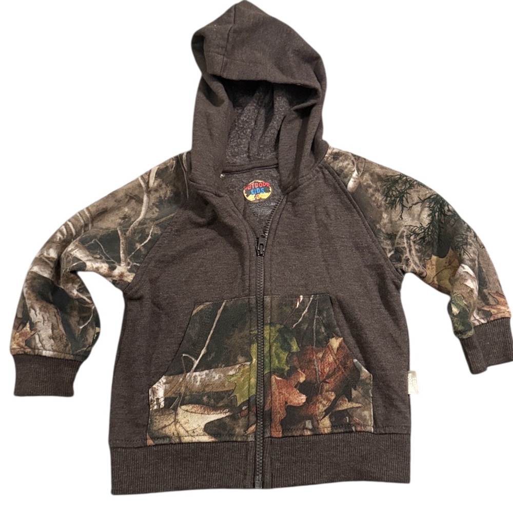 Bass Pro Shops Camo Hoodie 9M | Brown & Green Fleece | Outdoor Baby Boy Pullover